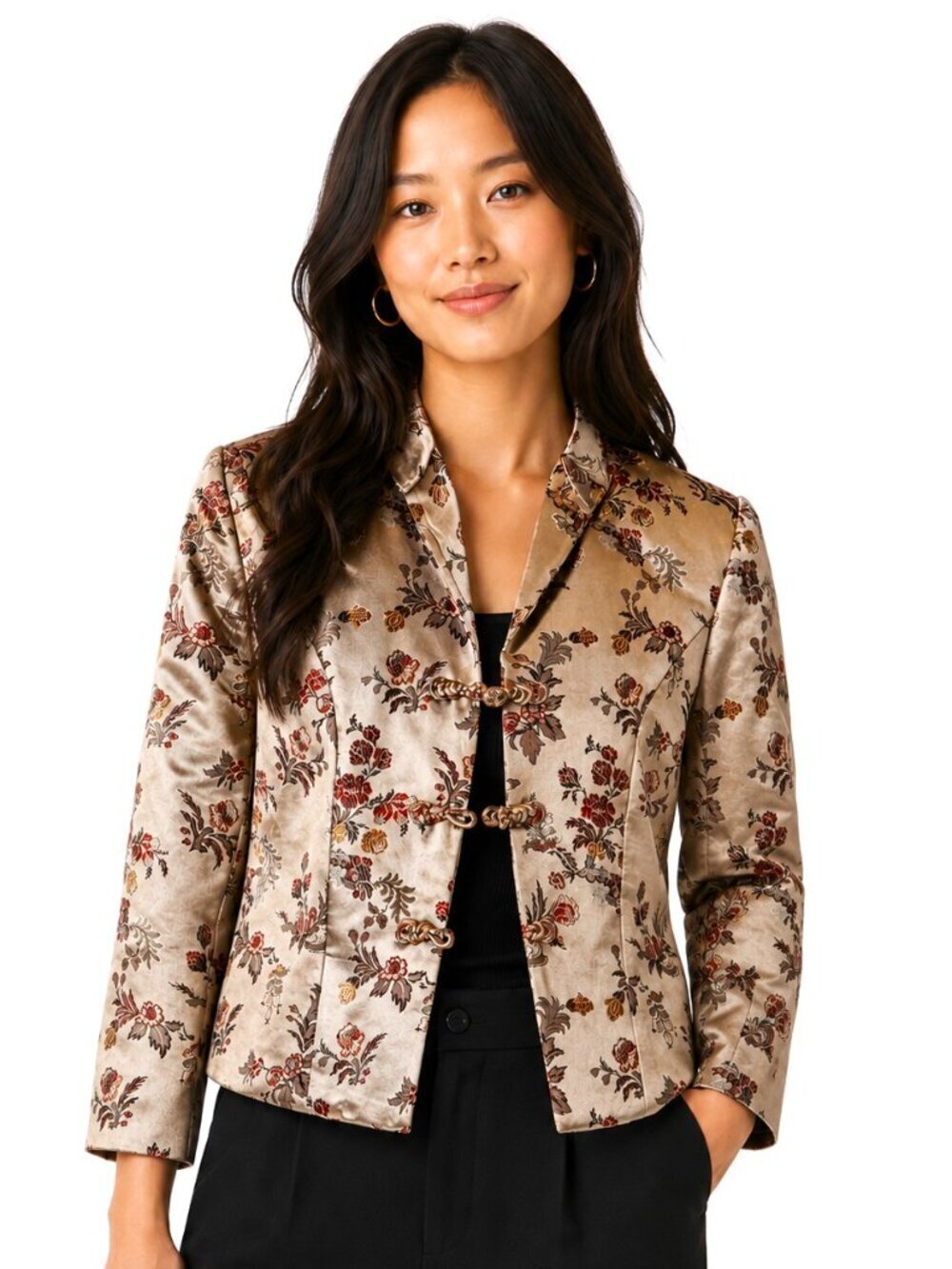 Kate Hill Champagne Floral Silk Brocade Blazer